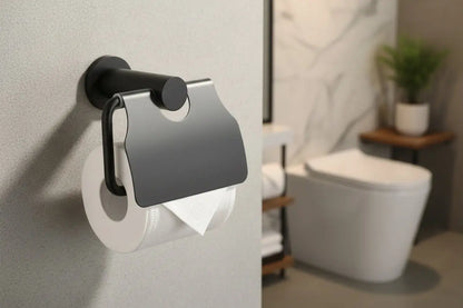 SaniSupreme Aloni Toiletrolhouder met klep RVS Mat Zwart
