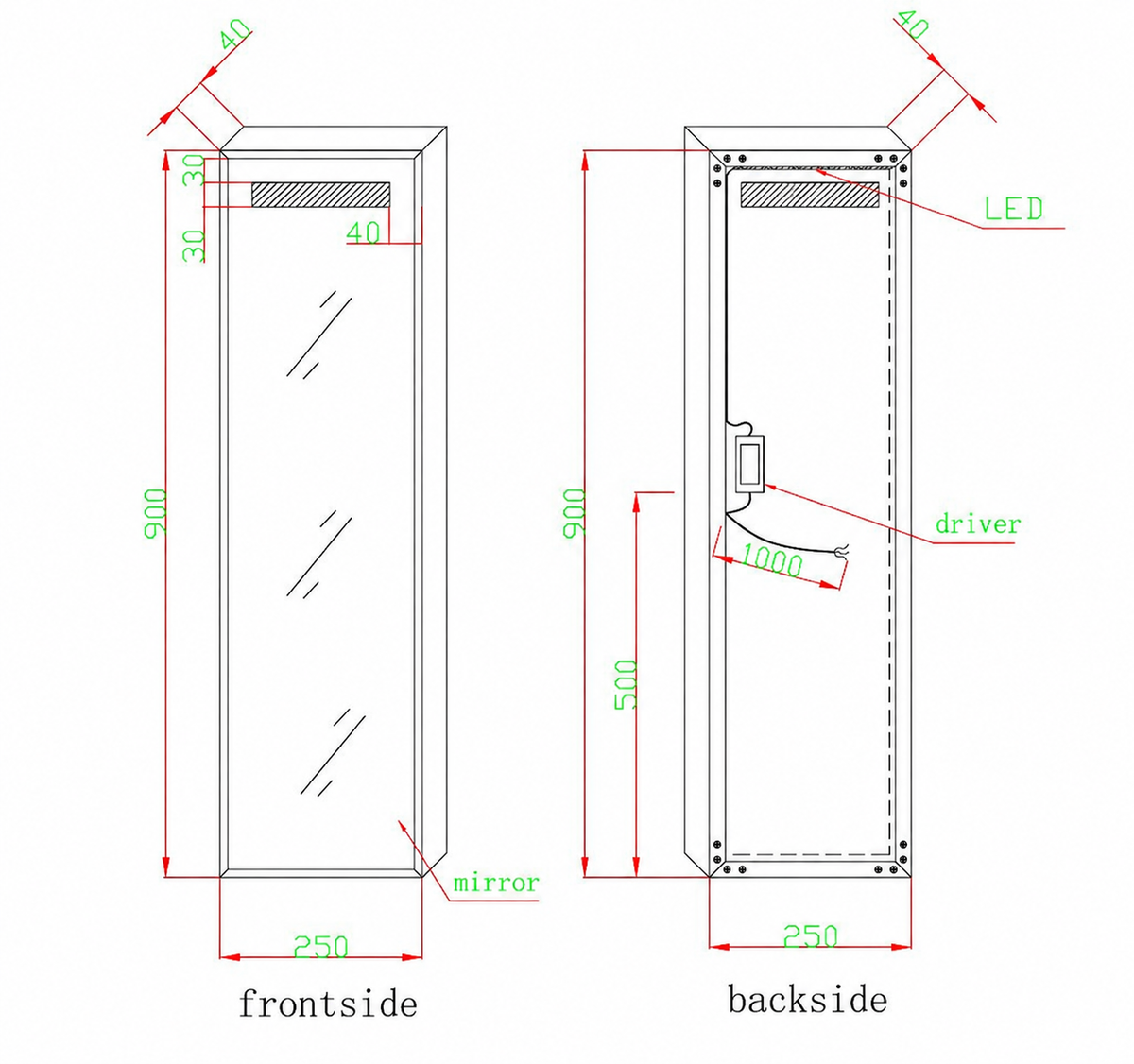 SaniSupreme_Lume_toiletspiegel_met_LED_verlichting_25x90_cm_tekening