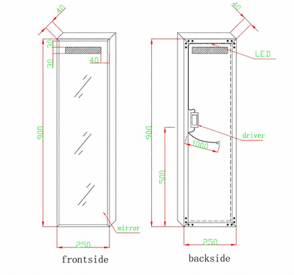 SaniSupreme_Lume_toiletspiegel_met_LED_verlichting_25x90_cm_tekening
