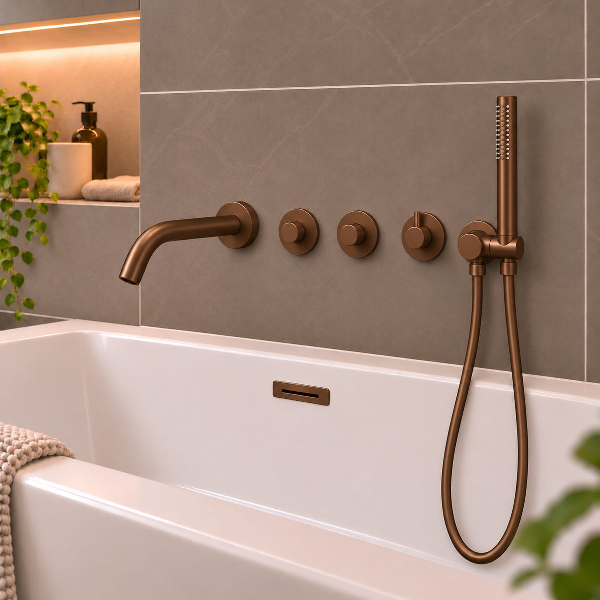 SaniSupreme Lunvero DuoControl Bath Inbouw Badthermostaatset Bruin Brons met 2 Stopkranen preview2