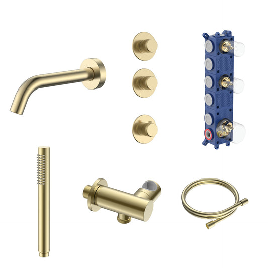 SaniSupreme Lunvero DuoControl Bath Inbouw Badthermostaatset Geborsteld Goud met 2 Stopkranen