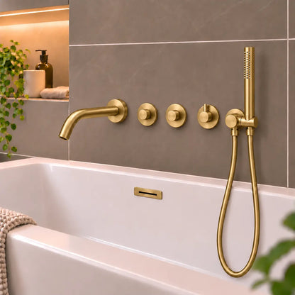 SaniSupreme Lunvero DuoControl Bath Inbouw Badthermostaatset Geborsteld Goud met 2 Stopkranen preview2