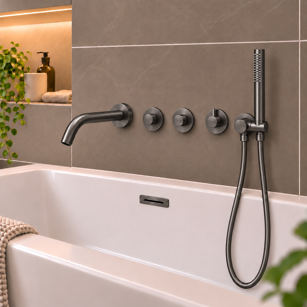 SaniSupreme Lunvero DuoControl Bath Inbouw Badthermostaatset Gunmetal met 1 Stopkranen preview