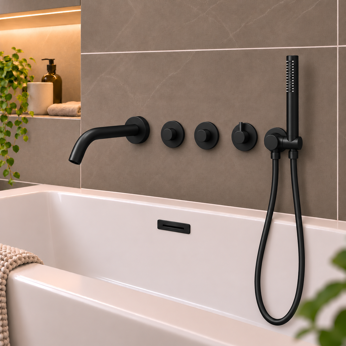 SaniSupreme Lunvero DuoControl Bath Inbouw Badthermostaatset Mat Zwart met 2 Stopkranenn preview