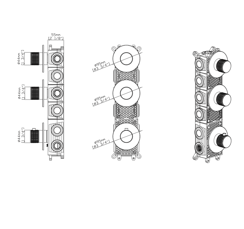 SaniSupreme Lunvero DuoControl Bath Inbouw Badthermostaatset technische tekening