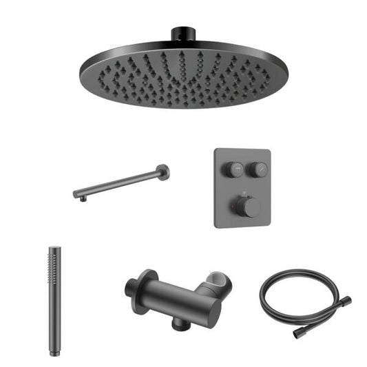 SaniSupreme Lunvero Push 30 Inbouw Regendoucheset Gunmetal met Thermostaat en Drukknoppen
