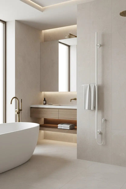 SaniSupreme SlimLine Revano Staafhanddoekdroger Badkamer Elektrische Enkel 60W - 150x6,3x12,7 met timer Glanzend Wit