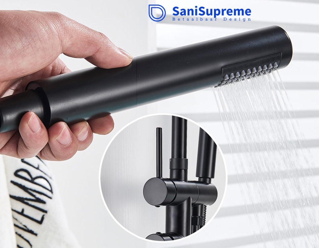 SaniSupreme Bath tap Ancona freestanding model with hand shower matt black