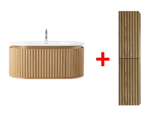 Bundel Korting Begonia Complete Wastafelonderkast-met- Kolomkast Eiken SaniSupreme