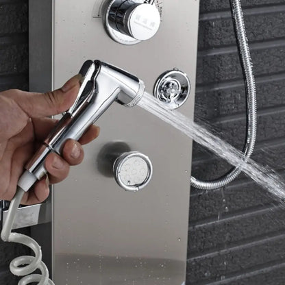 Tweedekans! Douchepaneel Opbouwdouche SaniSupreme® Sicilie met hand- en voetendouche LCD Premium rvs brushed TK3 Sanisupreme
