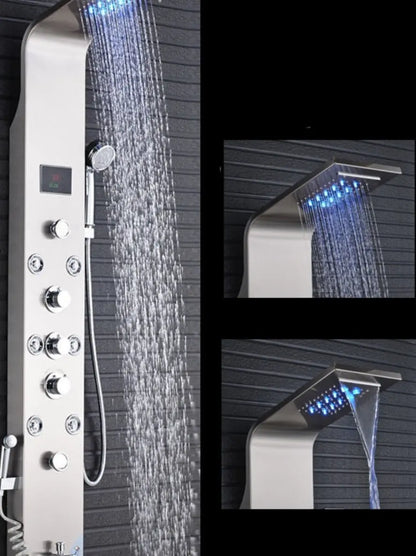 Tweedekans! Douchepaneel Opbouwdouche SaniSupreme® Sicilie met hand- en voetendouche LCD Premium rvs brushed TK3 Sanisupreme