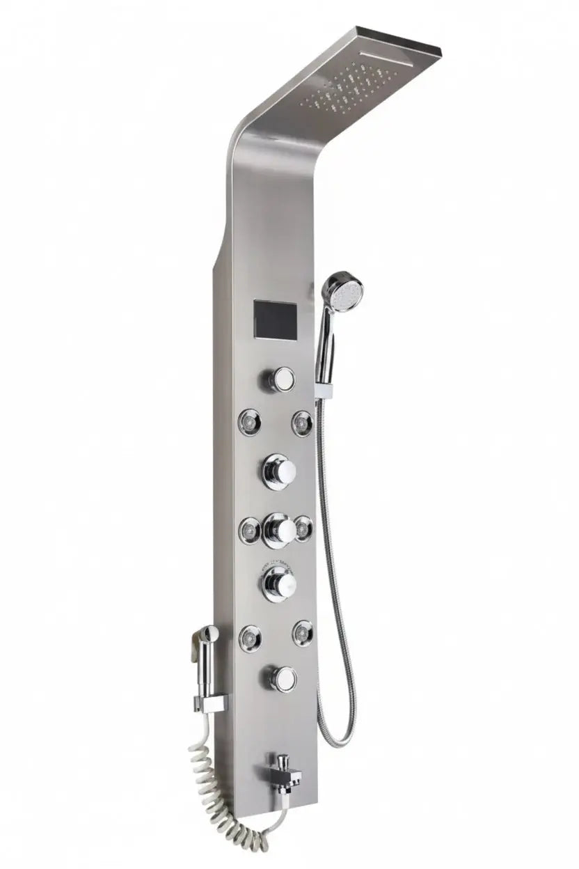 Tweedekans! Douchepaneel Opbouwdouche SaniSupreme® Sicilie met hand- en voetendouche LCD Premium rvs brushed TK3 Sanisupreme