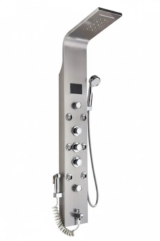 Tweedekans! Douchepaneel Opbouwdouche SaniSupreme® Sicilie met hand- en voetendouche LCD Premium rvs brushed TK3 Sanisupreme