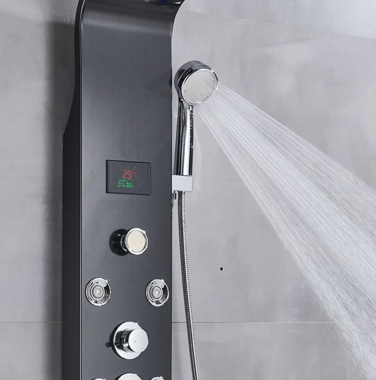 TWEEDEKANS! Douchepaneel Opbouwdouche SaniSupreme® Sicilie met hand- en voetendouche LCD Premium mat zwart TK2 Sanisupreme