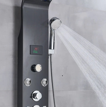 TWEEDEKANS! Douchepaneel Opbouwdouche SaniSupreme® Sicilie met hand- en voetendouche LCD Premium mat zwart TK2 Sanisupreme