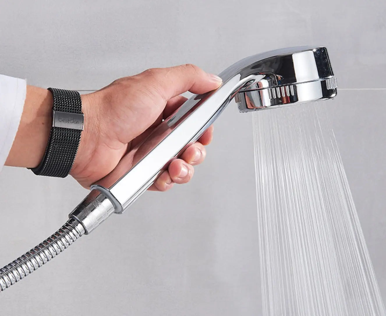 TWEEDEKANS! Douchepaneel Opbouwdouche SaniSupreme® Sicilie met hand- en voetendouche LCD Premium zilver TK3 Sanisupreme