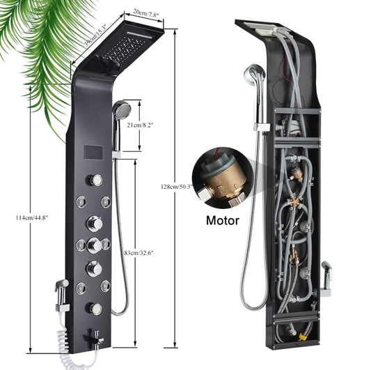 TWEEDEKANS! Douchepaneel Opbouwdouche SaniSupreme® Sicilie met hand- en voetendouche LCD Premium zilver TK3 Sanisupreme