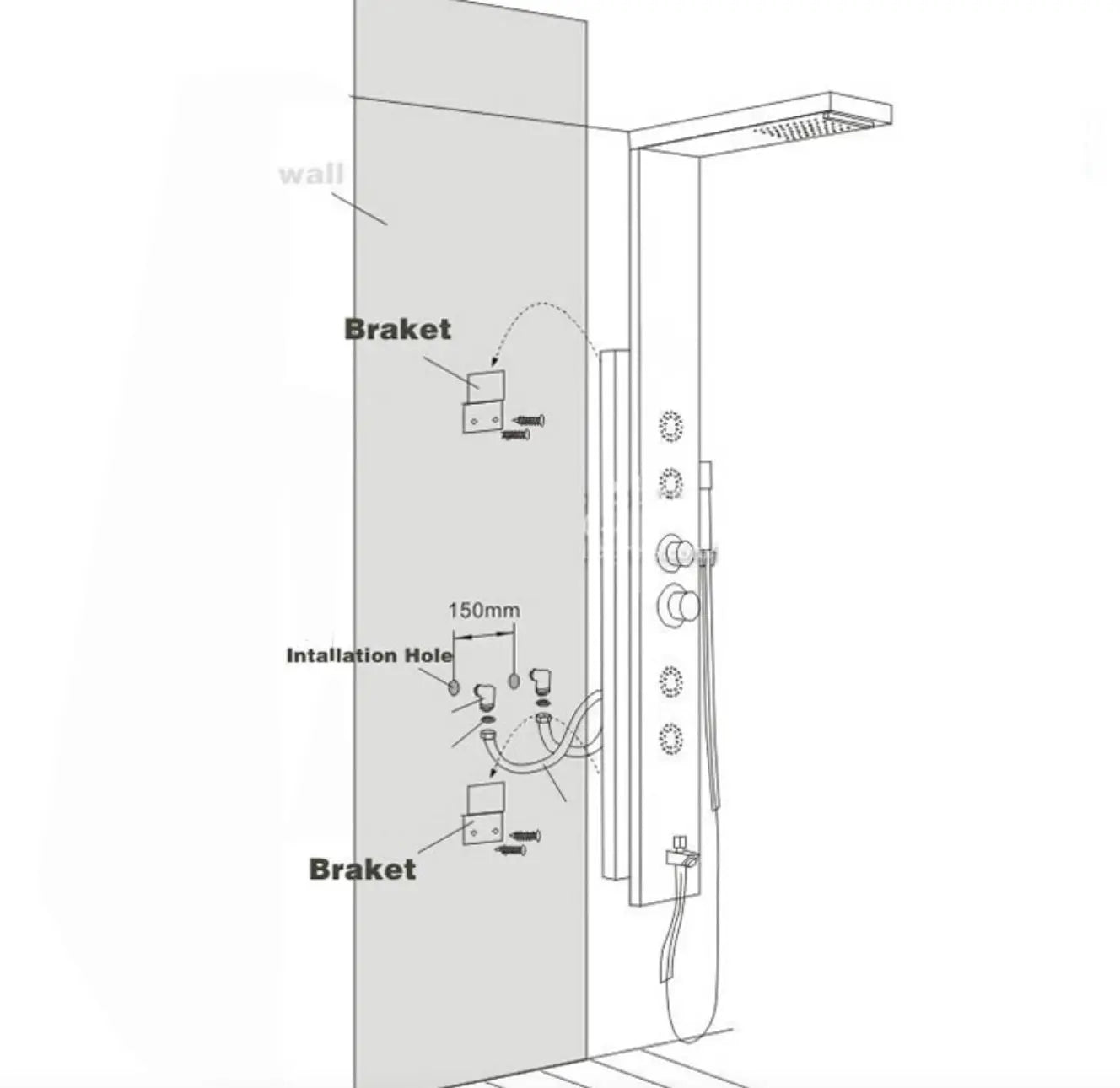 Tweedekans! Douchepaneel Opbouwdouche SaniSupreme® Sicilie met hand- en voetendouche LCD Premium rvs brushed TK3 Sanisupreme