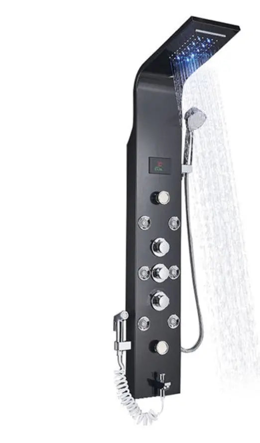 TWEEDEKANS! Douchepaneel Opbouwdouche SaniSupreme® Sicilie met hand- en voetendouche LCD Premium mat zwart TK2 Sanisupreme