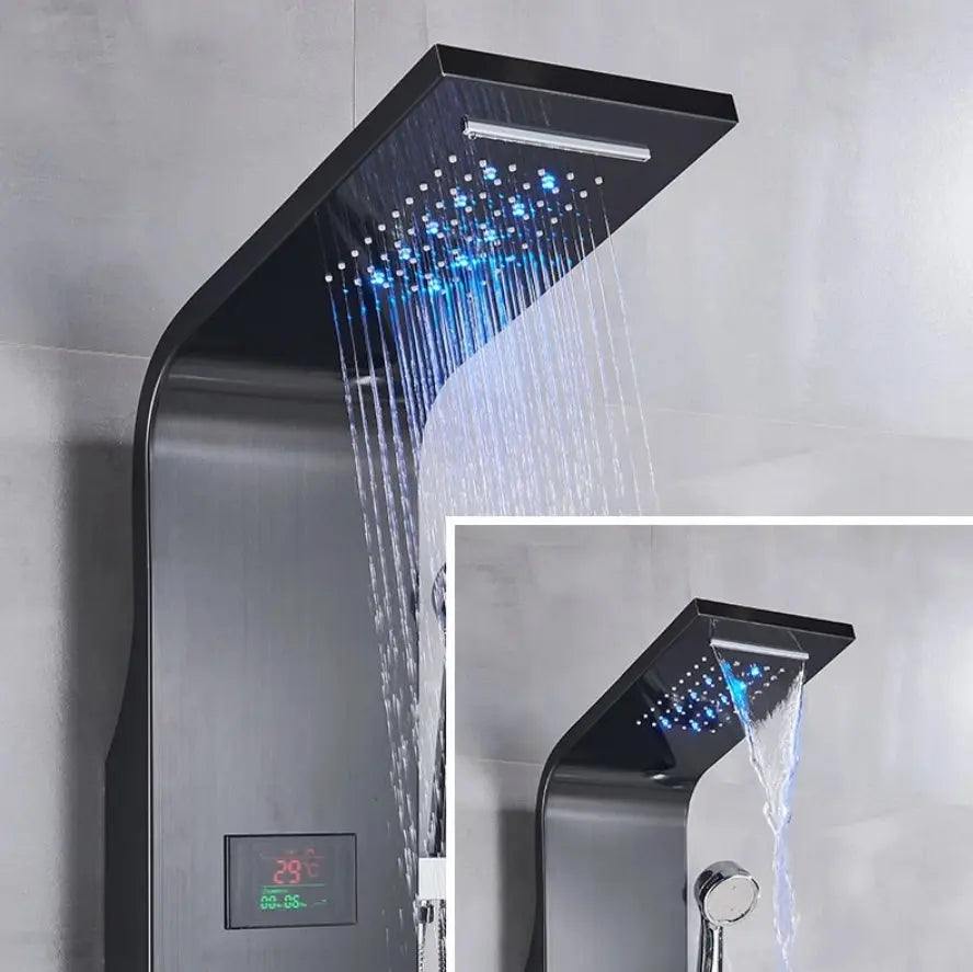 TWEEDEKANS! Douchepaneel Opbouwdouche SaniSupreme® Sicilie met hand- en voetendouche LCD Premium mat zwart TK2 Sanisupreme