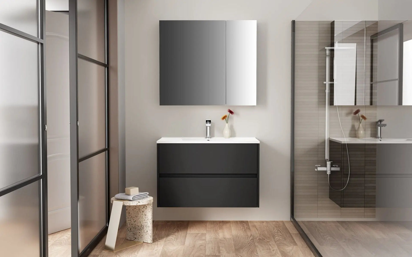 Sanisupreme Hayat spiegelkast 80X70X15cm Mat Zwart SaniSupreme