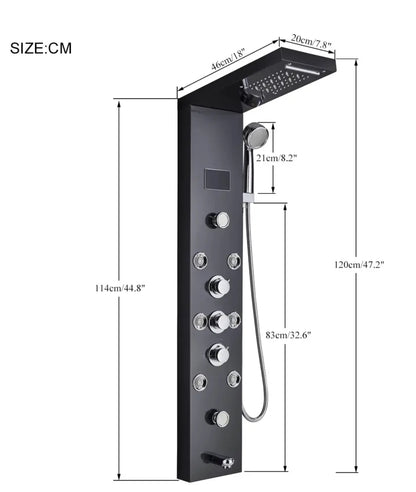 Tweedekans Douchepaneel Opbouwdouche SaniSupreme® Sardinia LCD Premium mat zwart TK1 Sanisupreme