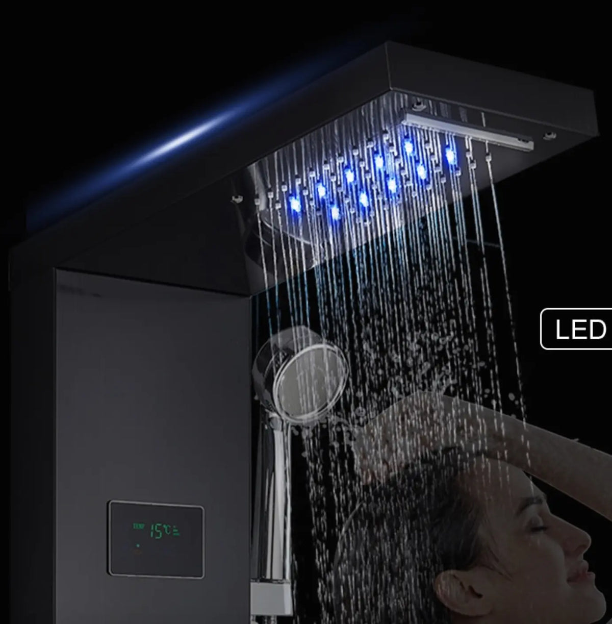 Tweedekans Douchepaneel Opbouwdouche SaniSupreme® Sardinia LCD Premium mat zwart TK1 Sanisupreme