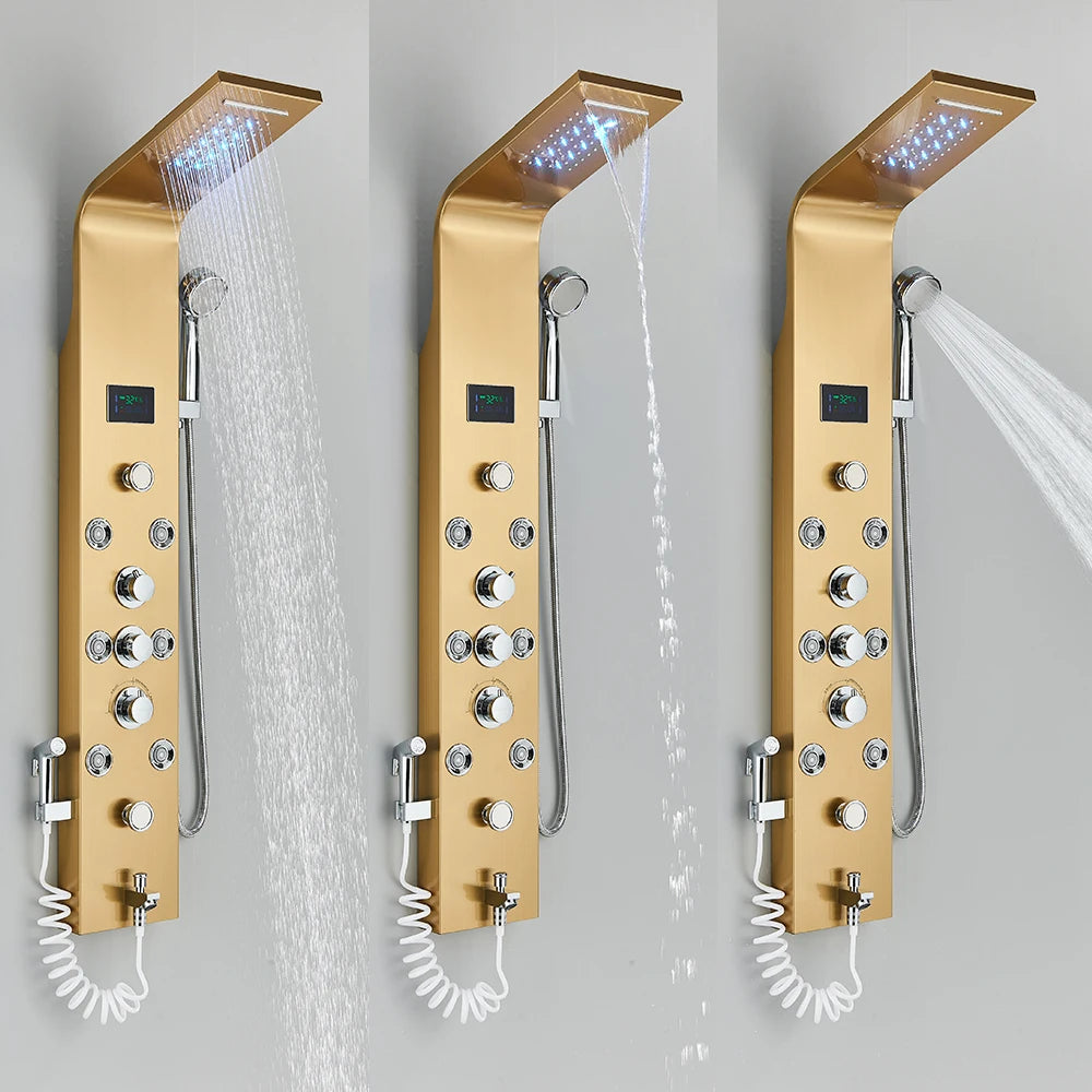 Shower panel Surface-mounted shower SaniSupreme® Sicily LCD Gold brushed