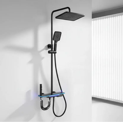 SaniSupreme AquaFlow LCD Thermostatisch opbouw doucheset 4-weg systeem 31 x 25 cm. regendouche mat zwart Sanisupreme