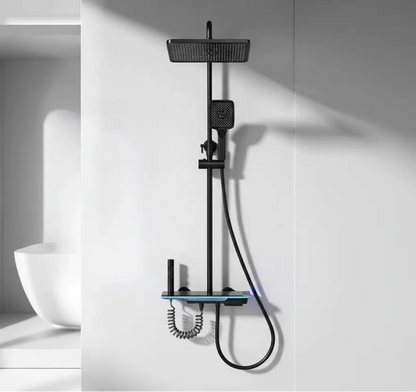 SaniSupreme AquaFlow LCD Thermostatisch opbouw doucheset 4-weg systeem 31 x 25 cm. regendouche mat zwart Sanisupreme