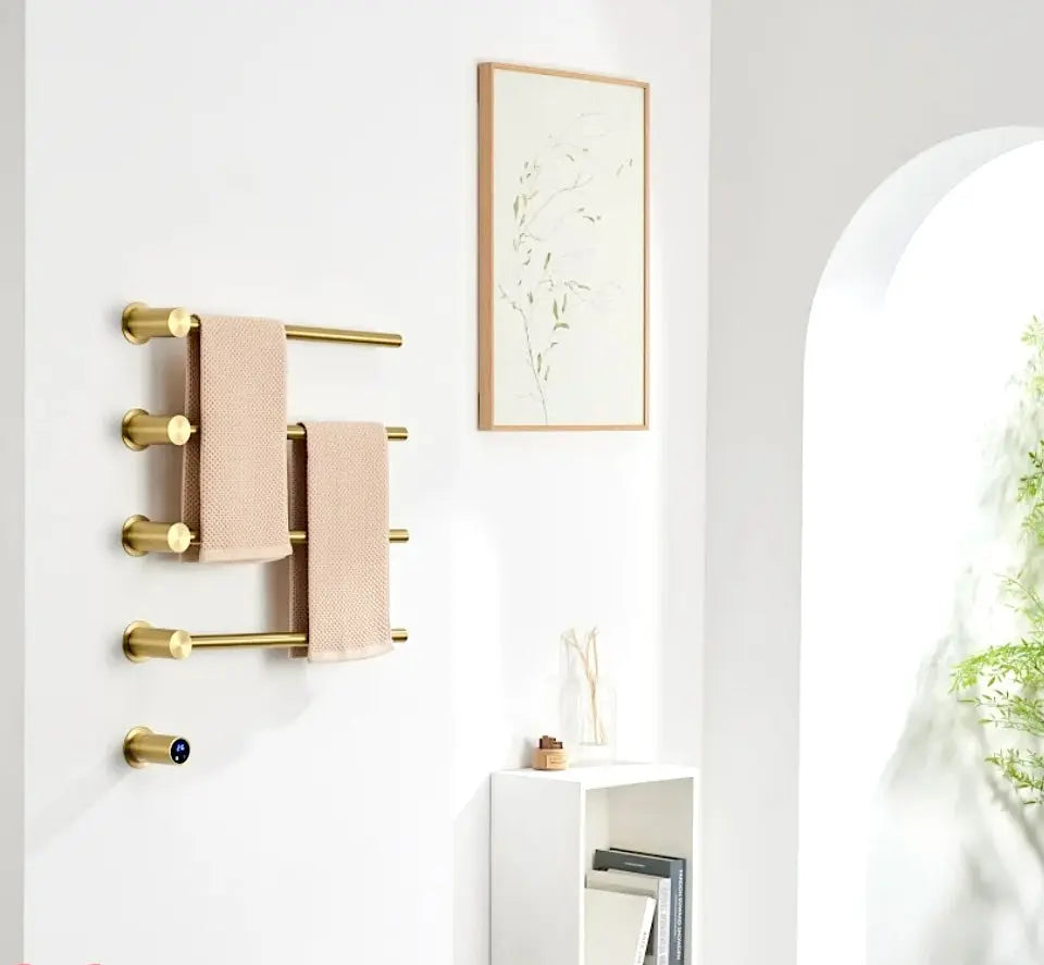 SaniSupreme SlimLine Inbouw Badkamer Elektrische Radiator Handdoekverwarming LCD Geborsteld Goud SaniSupreme