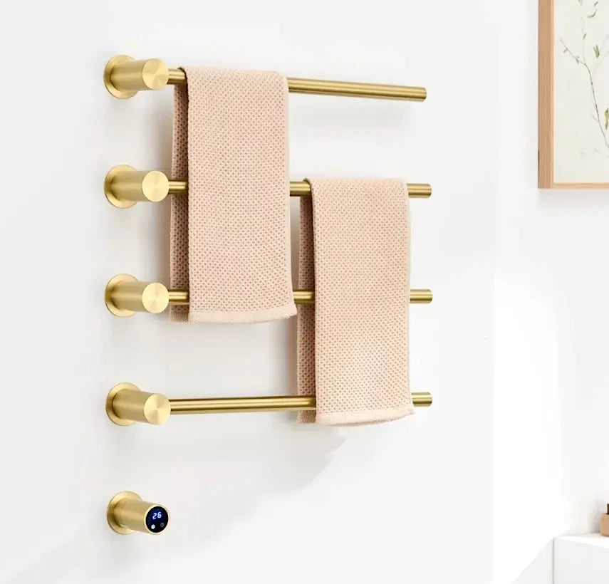 SaniSupreme SlimLine Inbouw Badkamer Elektrische Radiator Handdoekverwarming LCD Geborsteld Goud SaniSupreme