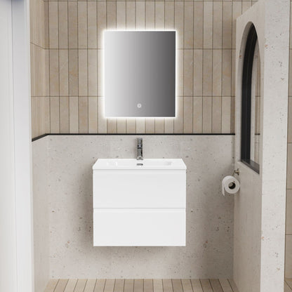 Sorvenza Badkamermeubelset 60 cm Glanzend Wit met Keramische Wastafel en LED-spiegel SaniSupreme