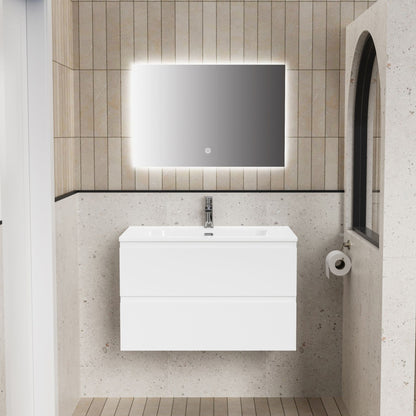 Sorvenza Badkamermeubelset 80 cm Glanzend Wit met Keramische Wastafel en LED-spiegel SaniSupreme2