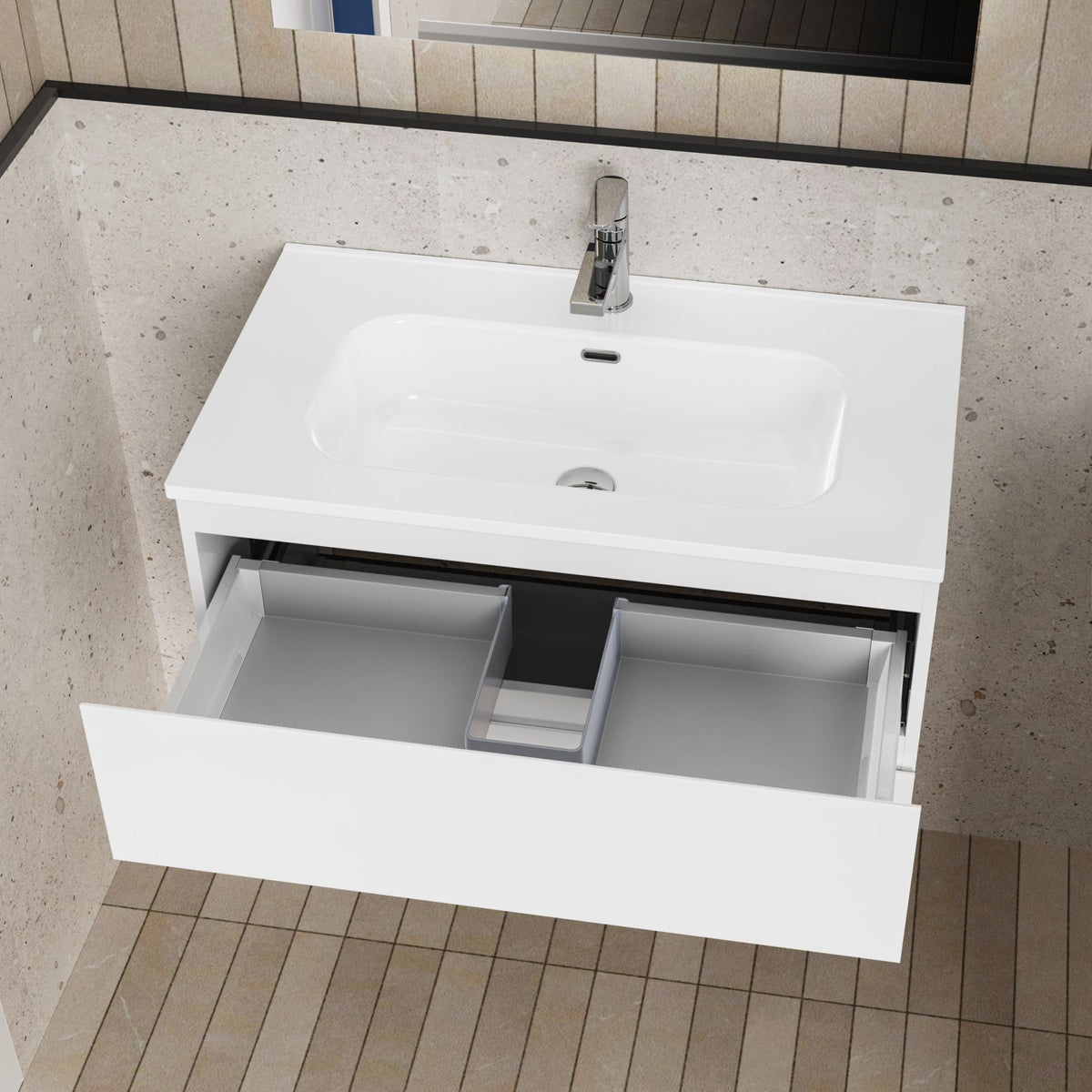 Sorvenza Badkamermeubelset 80 cm Glanzend Wit met Keramische Wastafel en LED-spiegel SaniSupreme3