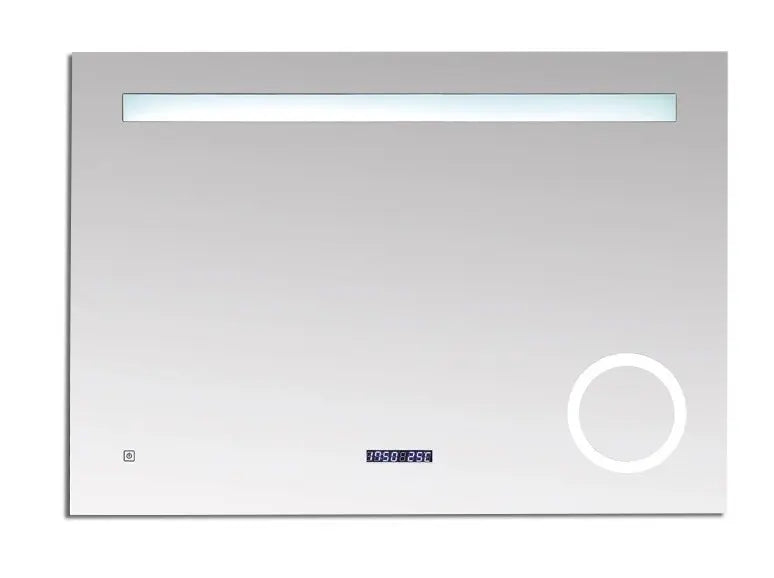 Spiegel Brisa rechthoek met LED verlichting, klok en vergroting 80, 100,120 x70 cm moderne badkamer SaniSupreme