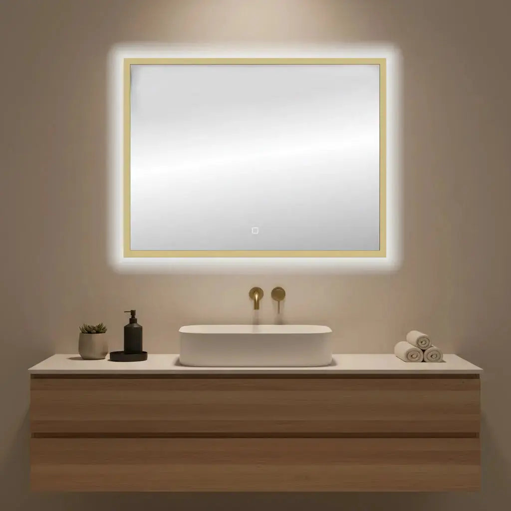 Spiegel Nuvem Mat Goud rechthoek met led verlichting 80x60 of 60, 100, 120 x80 cm moderne badkamer SaniSupreme