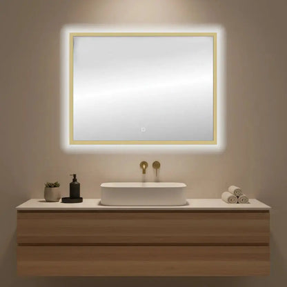 Spiegel Nuvem Mat Goud rechthoek met led verlichting 80x60 of 60, 100, 120 x80 cm moderne badkamer SaniSupreme