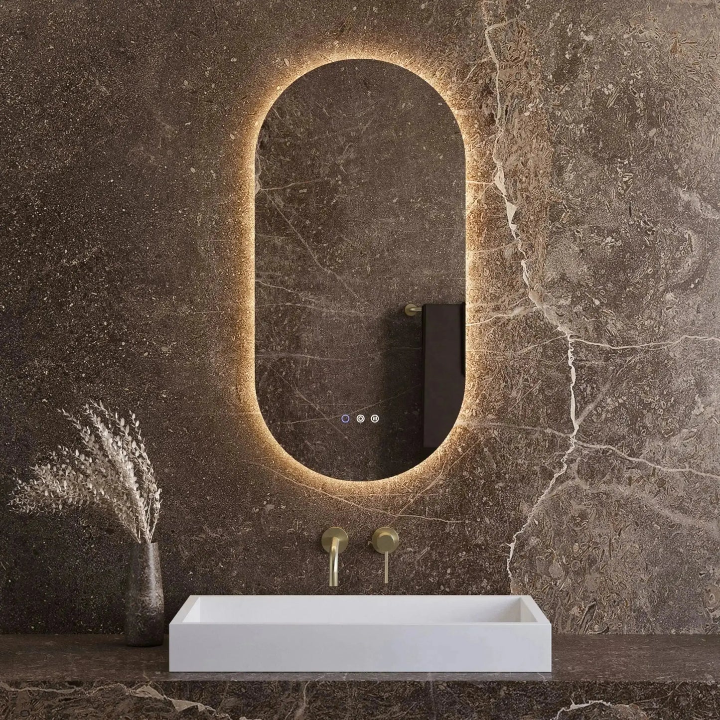 Spiegel Serena rond met led verlichting, dimbaar en verwarming 100x50cm SaniSupreme badkamer