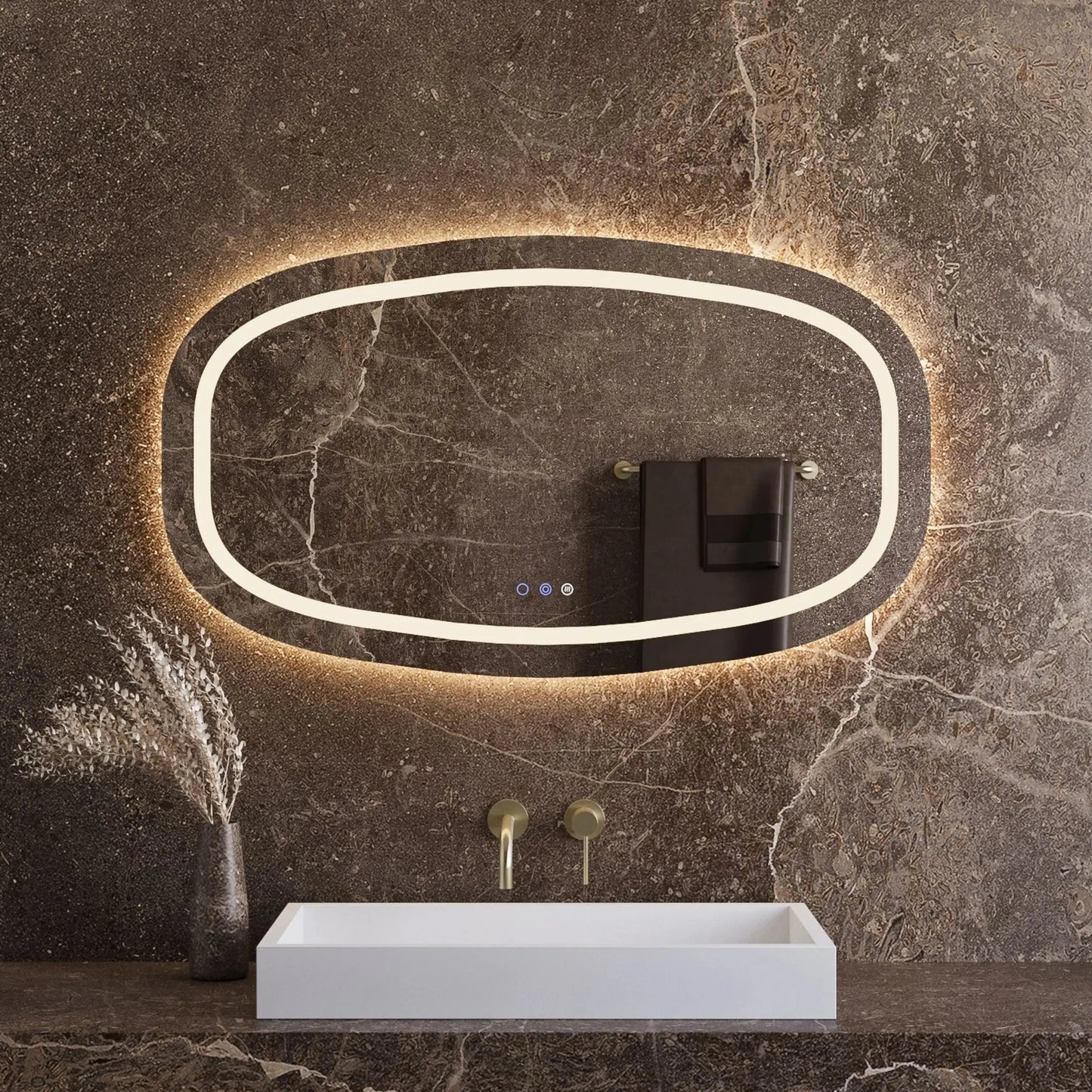 Spiegel owalny ovaal met led verlichting, dimbaar en verwarming 100, 120, 140  SaniSupreme