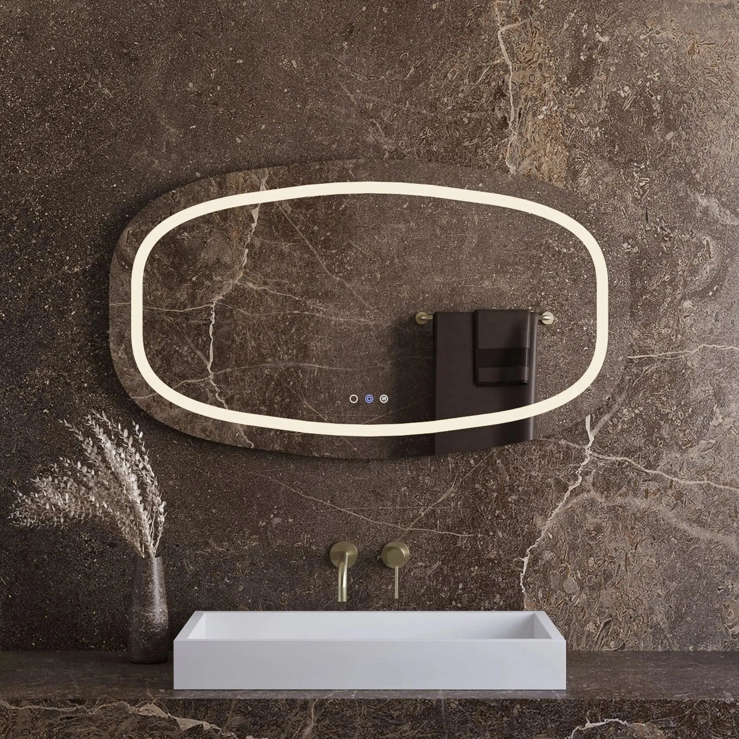 Spiegel owalny ovaal met led verlichting, dimbaar en verwarming 100, 120, 140  SaniSupreme
