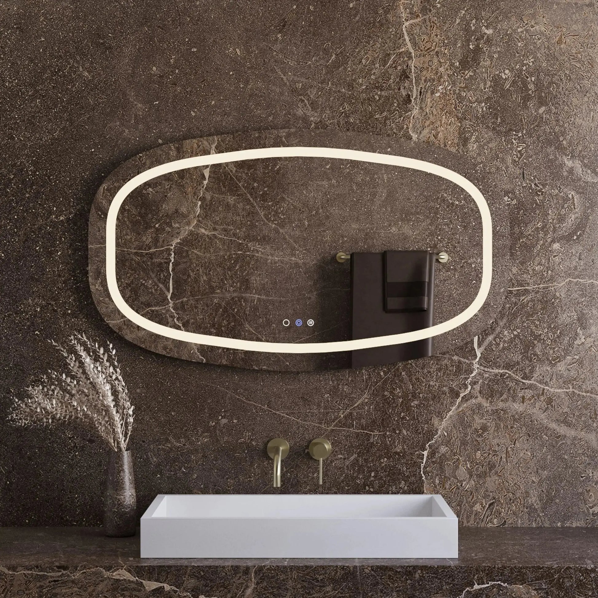 Spiegel owalny ovaal met led verlichting, dimbaar en verwarming 100, 120, 140  SaniSupreme