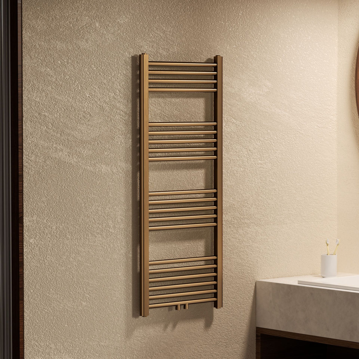 Thermessa handdoekradiator 120 × 50 cm 537W geborsteld bruin brons SaniSupreme2