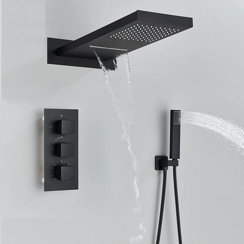 PROMOTION - SaniSupreme Shower set Firenze 12 inches - 30 cm. rain shower square 3-way black built-in