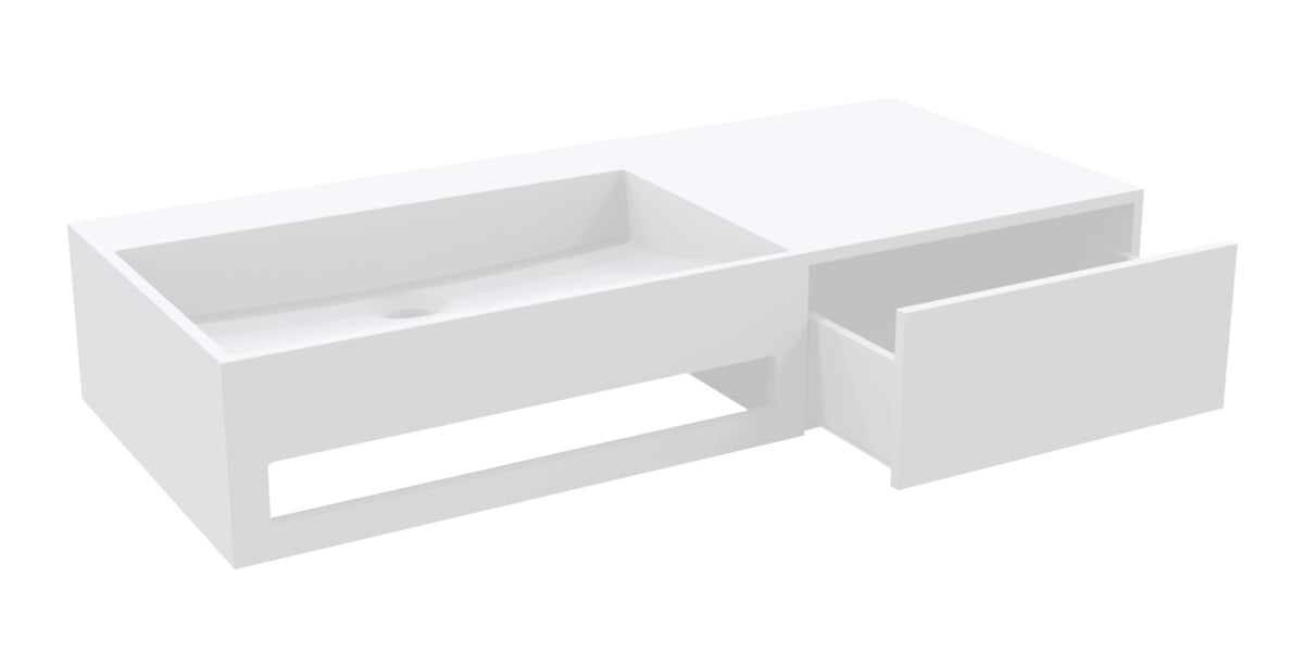 Velmora solid surface wastafel met lade 90 cm mat wit SaniSupreme
