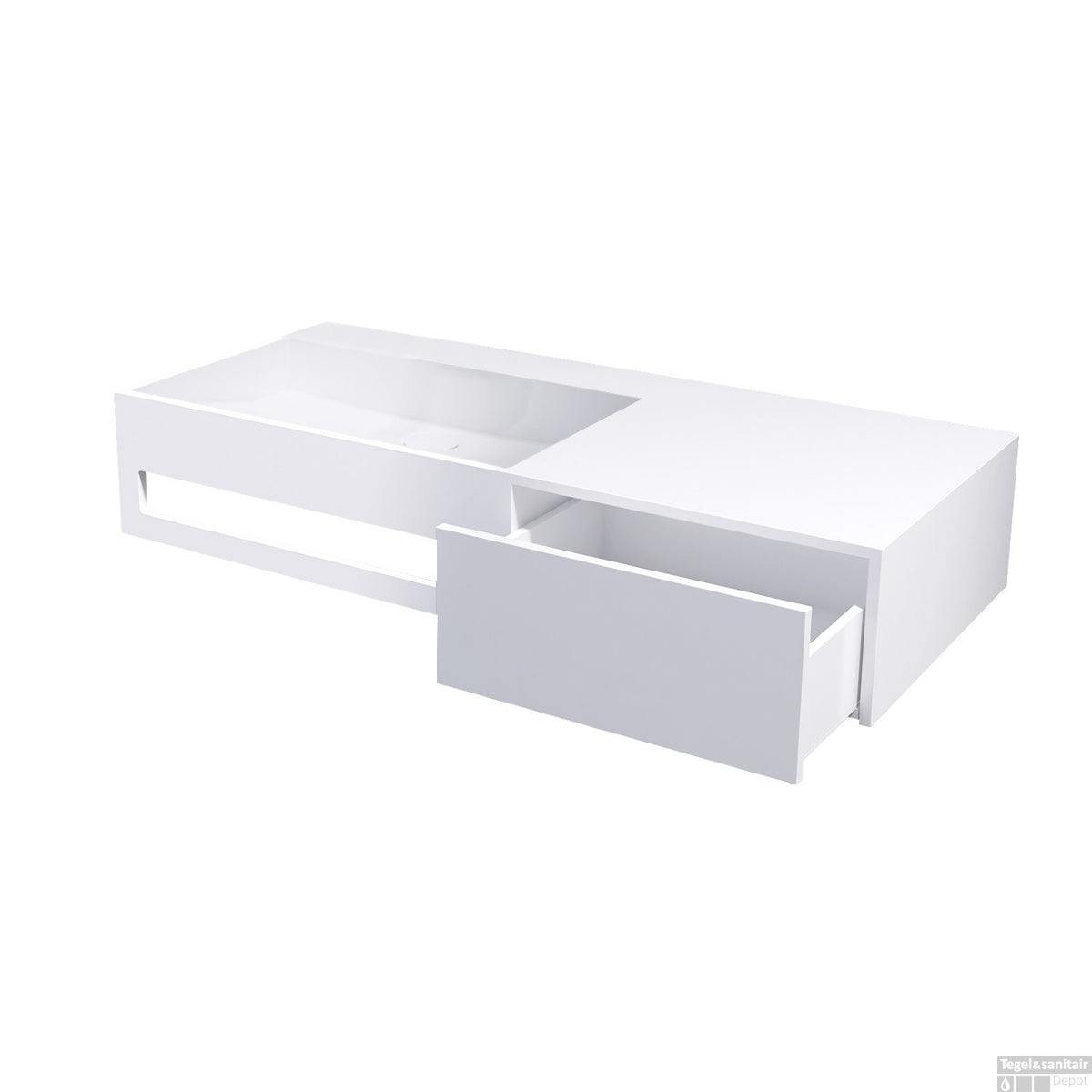 Velmora solid surface wastafel met lade 90 cm mat wit SaniSupreme2