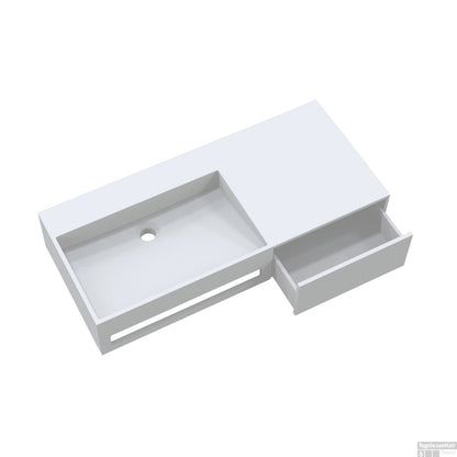 Velmora solid surface wastafel met lade 90 cm mat wit SaniSupreme3