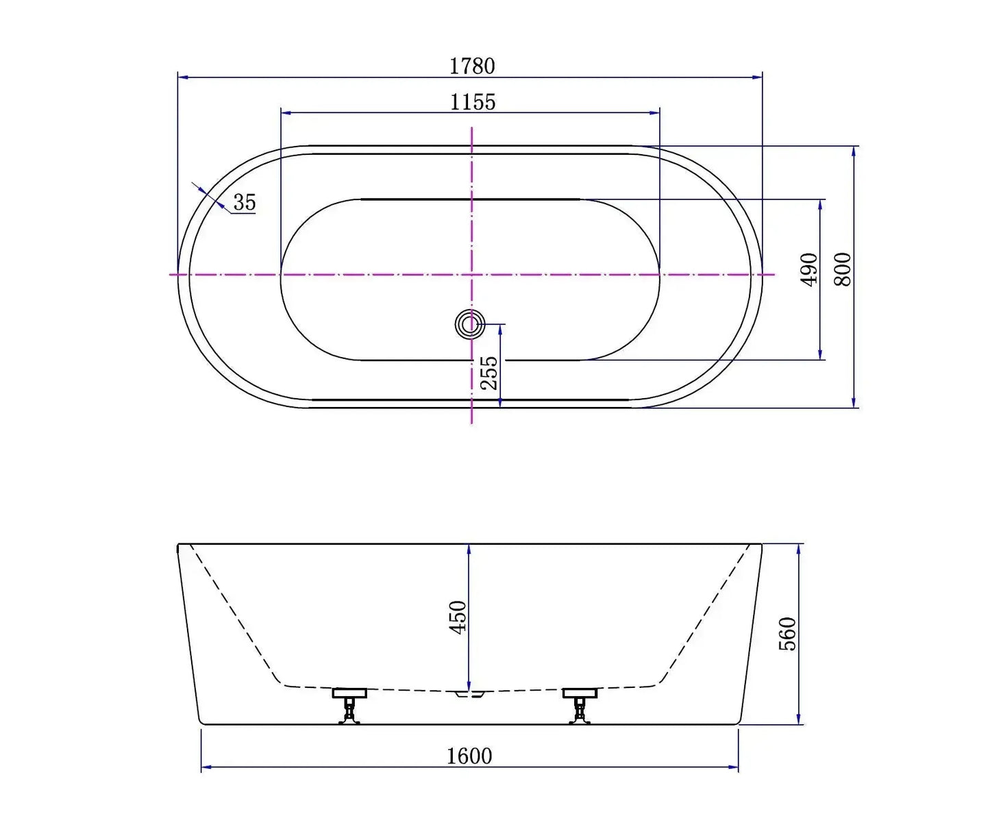 Virex 178 cm vrijstaand bad Glans Wit SaniSupreme SaniSupreme