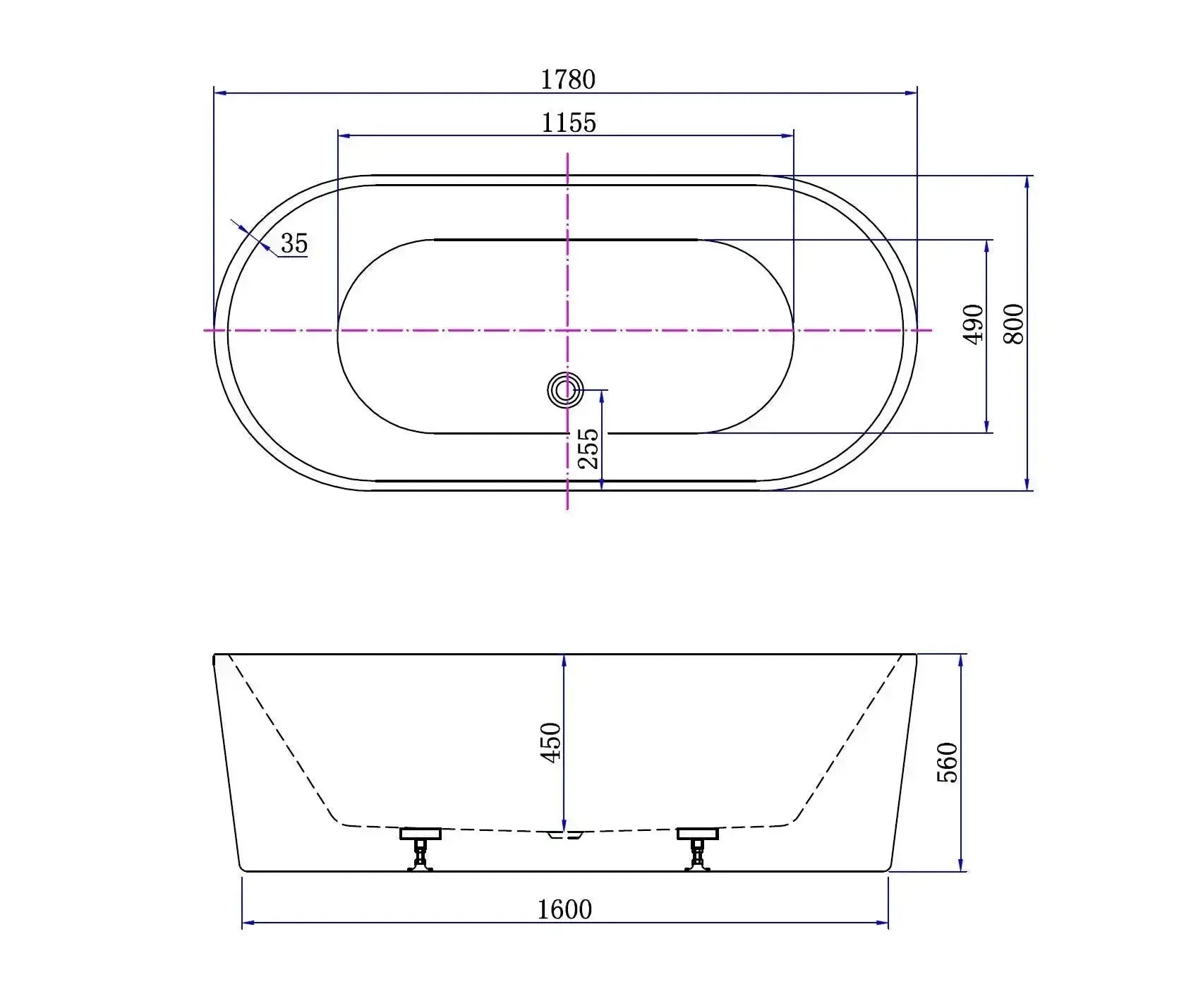 Virex 178 cm vrijstaand bad Glans Wit SaniSupreme SaniSupreme