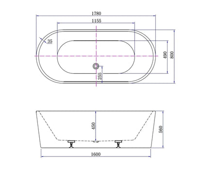 Virex 178 cm vrijstaand bad Glans Wit SaniSupreme SaniSupreme